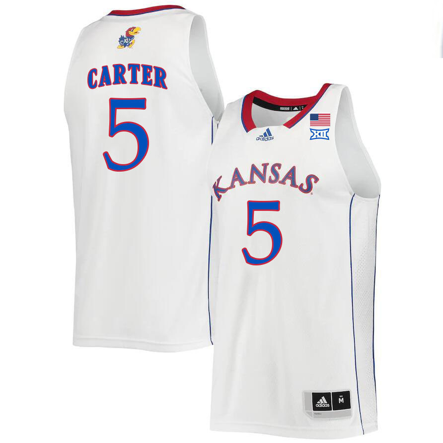 Men #5 Chris Carter Kansas Jayhawks College Basketball Jerseys Stitched Sale-White